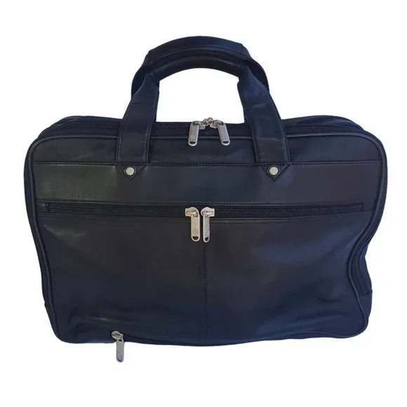 Black Leather ALDA Briefcase Satchel Laptop Bag Messenger Preacher Attorney - Picture 4 of 8